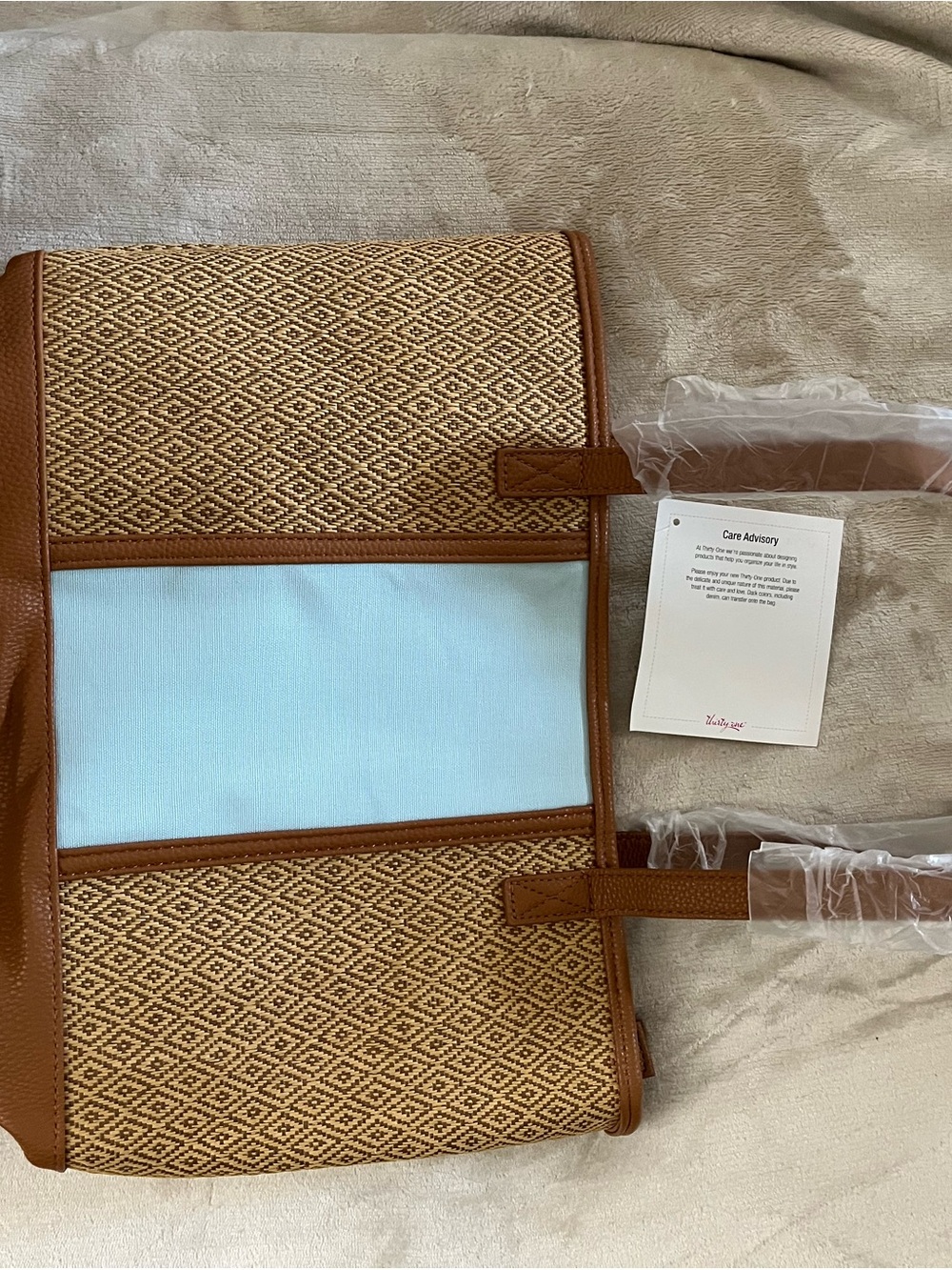 thirty-one Light Blue and Brown Woven Tote Bag - Stylish Everyday Carry